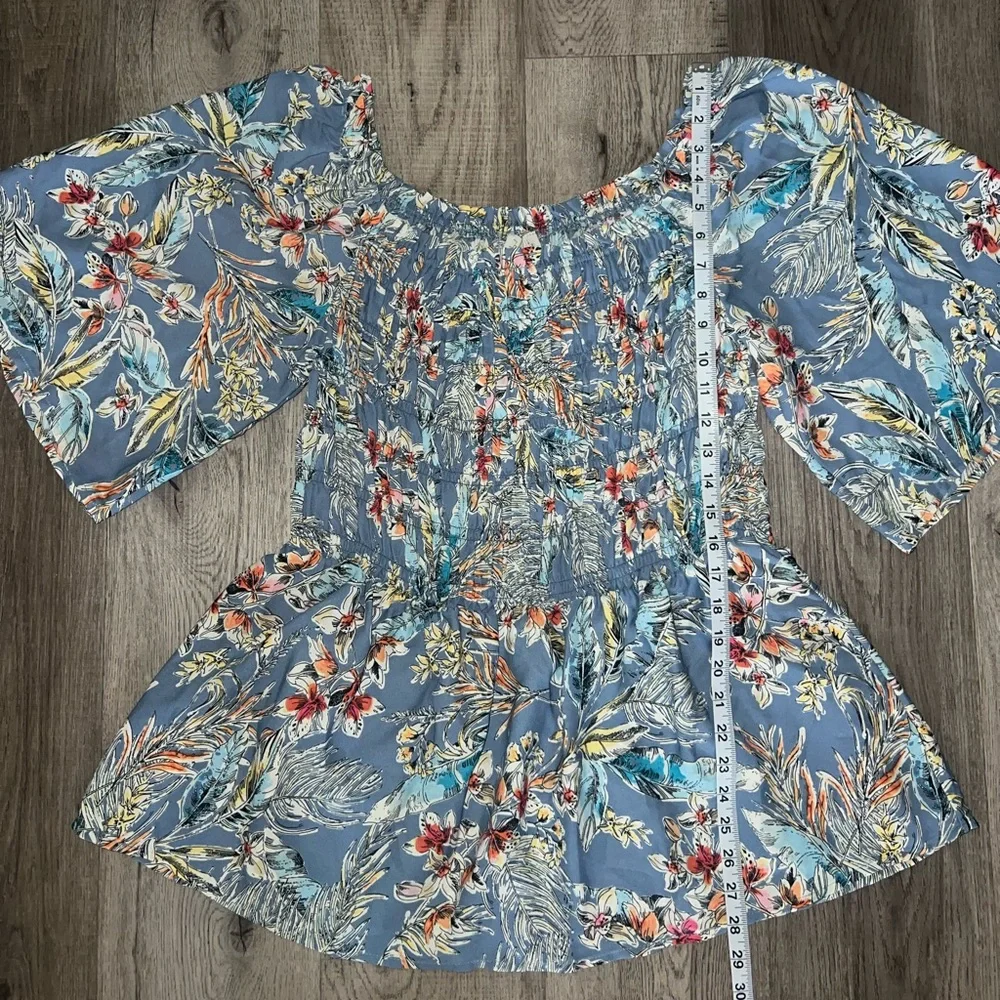 NWT Chenault Blue Ruffled 3/4 Sleeve Blouse - Picture 6 of 9
